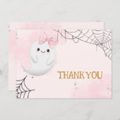 リトルブーハロウィーン幽霊ガールベイビーシャワー サンキューカード (正面/裏面)