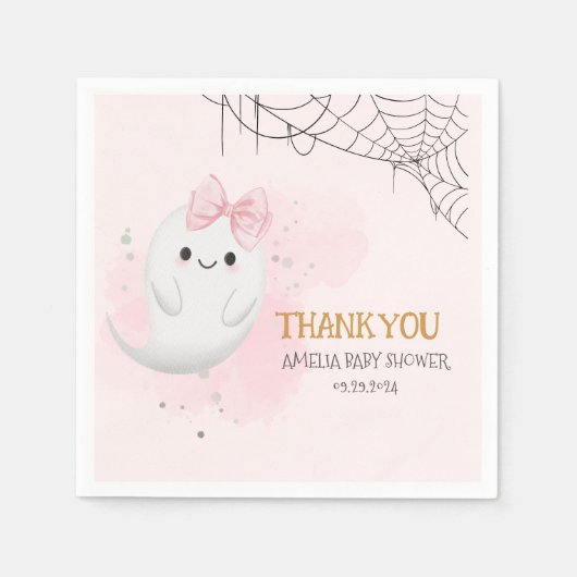 リトルブーハロウィーン幽霊ガールベイビーシャワー スタンダードカクテルナプキン (正面)