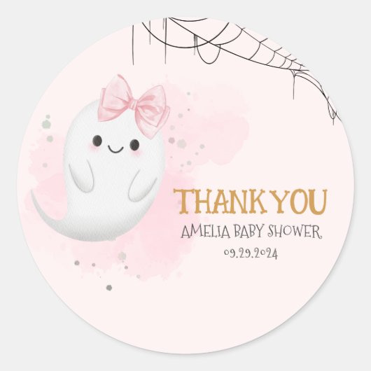 リトルブーハロウィーン幽霊ガールベイビーシャワー ラウンドシール (正面)