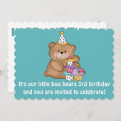 リトルブーベアーズキッドの3歳の誕生日パーティー招待状 招待状 (正面/裏面)