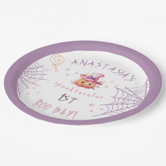 リトルブーマディハロウィーンベビーガール誕生日 ペーパープレート (アングル)