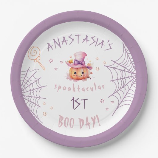 リトルブーマディハロウィーンベビーガール誕生日 ペーパープレート (正面)