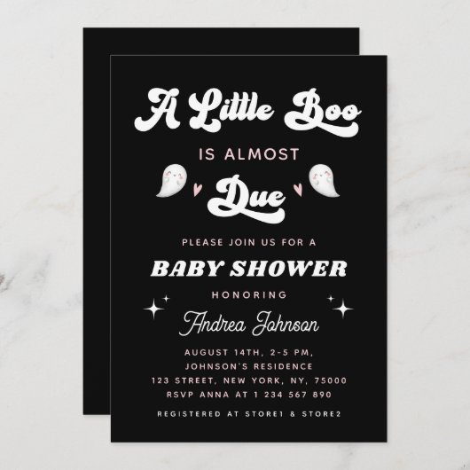 リトルブーレトログルーヴィタイポグラフィベビーシャワー 招待状 (正面/裏面)