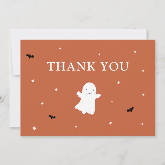 リトルブー幽霊オレンジ赤ちゃんシャワーありがとう サンキューカード (正面)