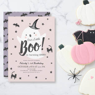 リトルブー幽霊ハロウィンピンクガール1st誕生日 招待状