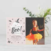 リトルブー幽霊ハロウィンピンク誕生日写真 招待状 (スタンド正面)