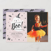 リトルブー幽霊ハロウィンピンク誕生日写真 招待状 (正面/裏面)