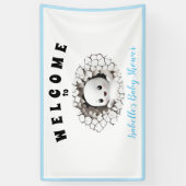 リトルブー幽霊ハロウィンブルーベビーシャワーバナー 横断幕 (縦)