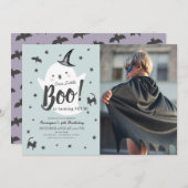リトルブー幽霊ハロウィンブルー誕生日写真 招待状 (正面/裏面)