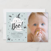 リトルブー幽霊ハロウィンブルー1stバースデーフォト 招待状 (正面)