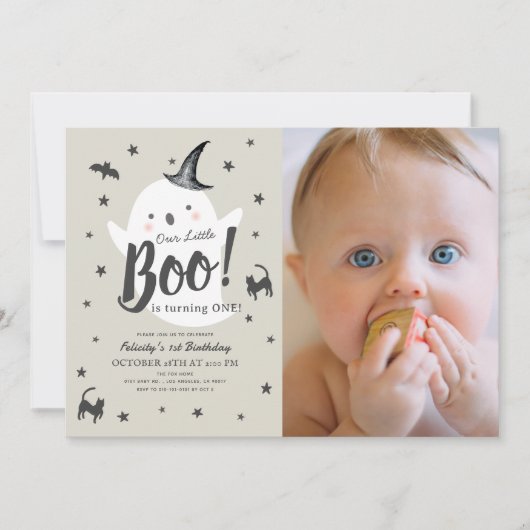 リトルブー幽霊ハロウィーン1st誕生日フォト 招待状 (正面)