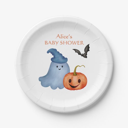 リトルブー幽霊パンプキンハロウィーンベイビーシャワー ペーパープレート (正面)