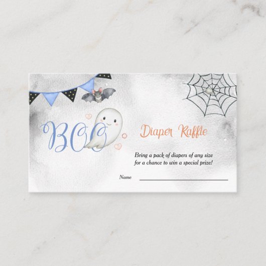 リトルブー幽霊ボーイベビーシャワーおむつラッフル エンクロージャーカード (正面)