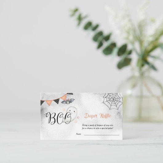 リトルブー幽霊秋ベビーシャワーおむつラッフル エンクロージャーカード (スタンド正面)