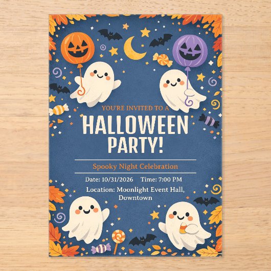 リトルブー かわいい お化け ハロウィンパーティー  アクリル招待状 (正面)