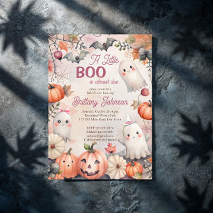 リトルブー ハロウィン ピンク かわいい ゴースト 赤ちゃんのお披露目パーティー 招待状