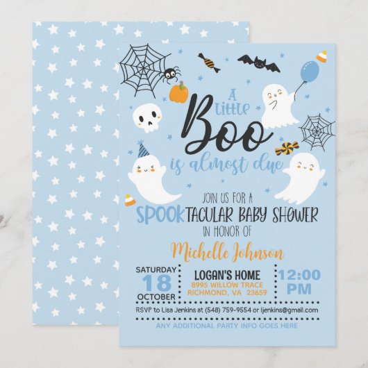 リトルブー 誕生日おめでとう - ブルー 招待状 (正面/裏面)