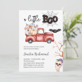 リトルブー 赤いカボチャのピックアップトラック ベビーシャワー 招待状 (スタンド正面)