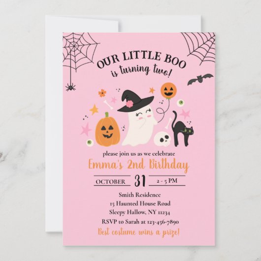 リトルブー 2歳の誕生日 ハロウィンパーティー 招待状 (正面)