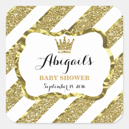 リトルプリンスステッカー、フェイク金ゴールドグリッター&フォイル スクエアシール (正面)