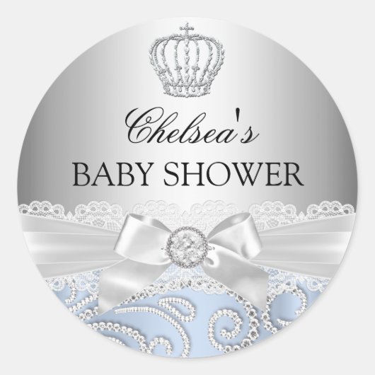 リトルプリンスダイヤモンドクラウンベビーシャワーステッカー ラウンドシール (正面)