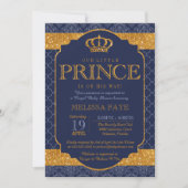 リトルプリンスネイビ王室のーブルー金ゴールドベビーシャワー 招待状 (正面)
