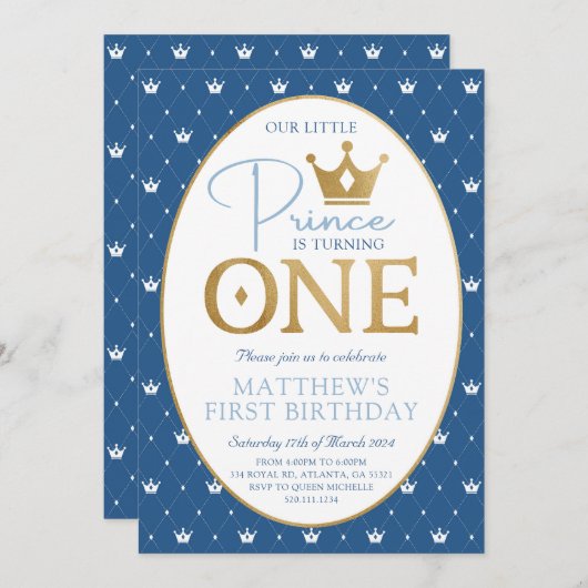 リトルプリンスファースト誕生日パーティーへの招待 招待状 (正面/裏面)