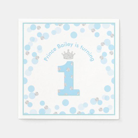 リトルプリンスブルーシルバー1st誕生日パーティー スタンダードカクテルナプキン (正面)