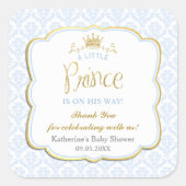 リトルプリンスブルーダマスク金ゴールドクラウンベビーシャワー スクエアシール (正面)