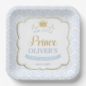 リトルプリンスブルーダマスク金ゴールドクラウン1st誕生日 ペーパープレート (正面)