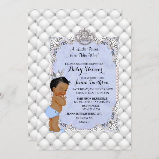 リトルプリンスブルーパールスダイアモンズ男の赤ちゃん 招待状 (正面/裏面)