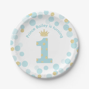 リトルプリンスブルー金ゴールド1歳の誕生日パーティー ペーパープレート