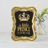 リトルプリンスベビーシャワーブラックゴールドフェイクフォイル 招待状 (スタンド正面)