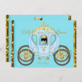 リトルプリンスベビーシャワーブルー金ゴールドボーイ馬車 招待状 (正面/裏面)