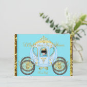リトルプリンスベビーシャワーブルー金ゴールドボーイ馬車 招待状 (スタンド正面)