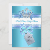 リトルプリンスベビーシャワーボーイティール(緑がかった色)ブルークラウン3 招待状 (正面)