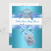 リトルプリンスベビーシャワーボーイティール(緑がかった色)ブルークラウン3 招待状 (正面/裏面)