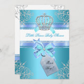 リトルプリンスベビーシャワーボーイティール(緑がかった色)ブルークラウン4 招待状 (正面/裏面)