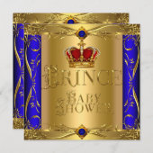 リトルプリンスベビーシャワーボーイブルーレッドクラウン 招待状 (正面/裏面)