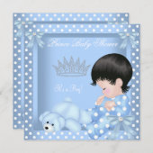 リトルプリンスベビーシャワーボーイブルー水玉模様2 招待状 (正面/裏面)