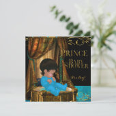 リトルプリンスベビーシャワーボーイリーガルティール（緑がかった色）クラウン 招待状 (スタンド正面)