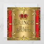 リトルプリンスベビーシャワーボーイリーガルレッド金ゴールドクラウン 招待状 (正面)