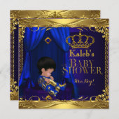 リトルプリンスベビーシャワーボーイレギュアルブルークラウン5a 招待状 (正面/裏面)