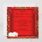 リトルプリンスベビーシャワーボーイレッド金ゴールドダマスク 招待状 (裏面)