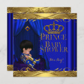 リトルプリンスベビーシャワーボーイ王室のブルークラウン5z 招待状 (正面/裏面)