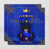 リトルプリンスベビーシャワーボーイ王室のブルークラウン 招待状 (正面/裏面)