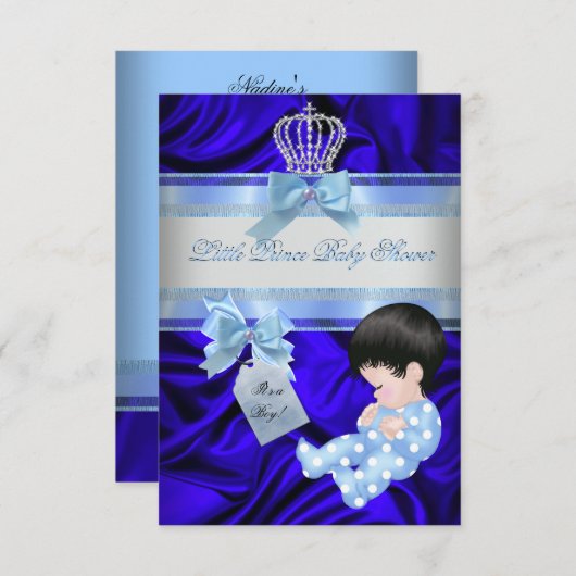 リトルプリンスベビーシャワーボーイ王室のブルー 招待状 (正面/裏面)