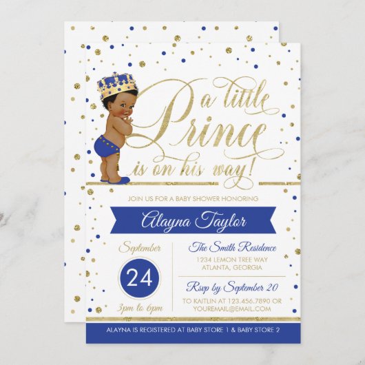 リトルプリンスベビーシャワー招待状フェイクグリッター 招待状 (正面/裏面)