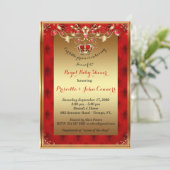 リトルプリンスベビーシャワー招待状、金ゴールド、赤 招待状 (スタンド正面)