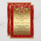 リトルプリンスベビーシャワー招待状、金ゴールド、赤 招待状 (正面/裏面)